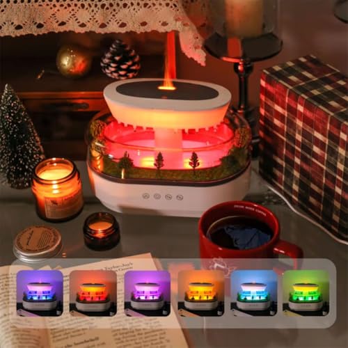 Starnearby Rain Humidifier Regen Diffuser Regengeräusche zum Einschlafen 7-Farben LED Regenlampe Pilz Diffuser Luftbefeuchter 250 ml Große Kapazität Humidifier for Bedroom Zuhause Büro (Weiß) von Starnearby