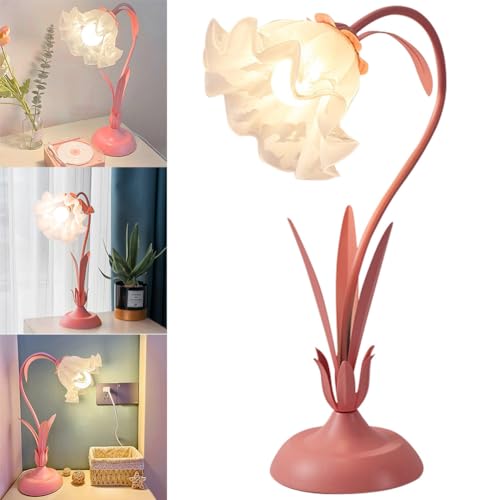 Starnearby Rosa Blumen-Tischlampe aus Glas, Schreibtischlampe Kinder, Moderne Blumenform Dimmbare LED Tischlampe, Nachttischlampe Kinder für Schlafzimmer, Wohnzimmer, Lesen, Lernen von Starnearby