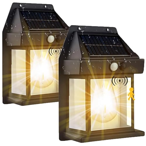 Starnearby Solar Wolfram Wandleuchte Außenleuchte, Aussenlampe mit Bewegungsmelder, IP65 Wasserdicht Solar Wandlampe, Ausenbeleutung für Hauswand Garten Balkon Zaun Hof(2 Stück Schwarz) von Starnearby