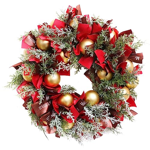 Starnearby Weihnachtskranz Türkranz Weihnachten Adventskranz für Haustür Türkranz mit Weihnachtskugeln und Schleife künstlicher Tannenkranz mit Deko 42 cm(Rot) von Starnearby