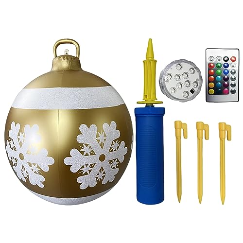 Starnearby Weihnachtskugeln mit Erdspießen und Pumpe, 60cm Riesige PVC Beleuchteter Aufblasbarer Weihnachtsball Ornamente für Hochzeit Festival Party Home Decor Hof Weihnachtsdeko Outdoor von Starnearby