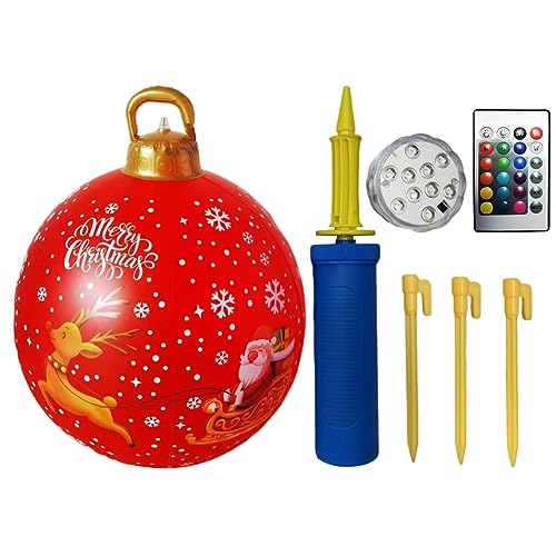 Starnearby Weihnachtskugeln mit Erdspießen und Pumpe, 60cm Riesige PVC Beleuchteter Aufblasbarer Weihnachtsball Ornamente für Hochzeit Festival Party Home Decor Hof Weihnachtsdeko Outdoor von Starnearby