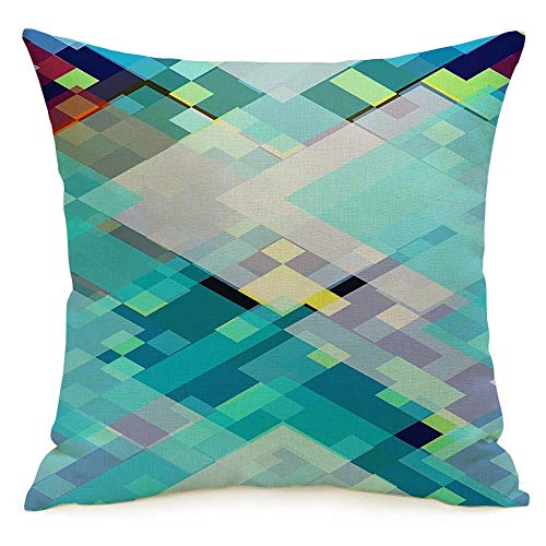 Dekorative Square Throw Pillow Cover Blue Abstraction Colored Rhombus Abstract Colorful Batik Black Color Continuity Fashion Drawing Linen Cozy Cushion Case for Car Couch Lving Room 40 x 40 cm von Starolac