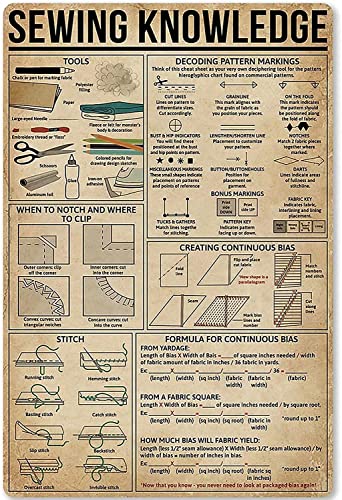 Starotore Retro Sewing Knowledge Poster Sewing Wnowledge Metal Tin Signs Club Room Home Wall Decor Plaque 12x16 Inches von Starotore