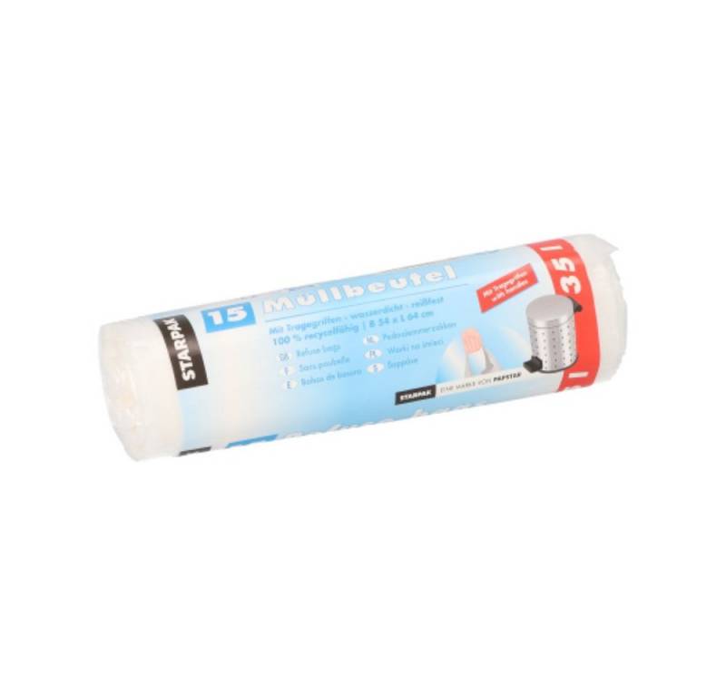 Starpak Müllbeutel 15 Müllbeutel mit Tragegriffen, HDPE 35 l 64 cm x 54 cm transparent von Starpak
