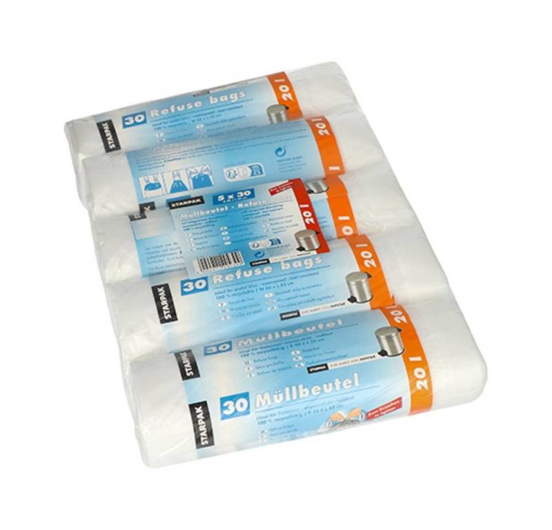 Starpak Müllbeutel 150 Müllbeutel mit Zugband, HDPE 20 l 55 cm x 48 cm transparent von Starpak