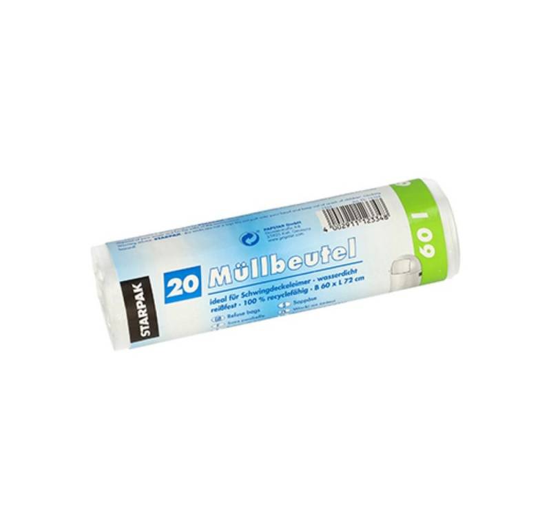 Starpak Müllbeutel 20 Müllbeutel, HDPE 60 l 72 cm x 60 cm transparent von Starpak