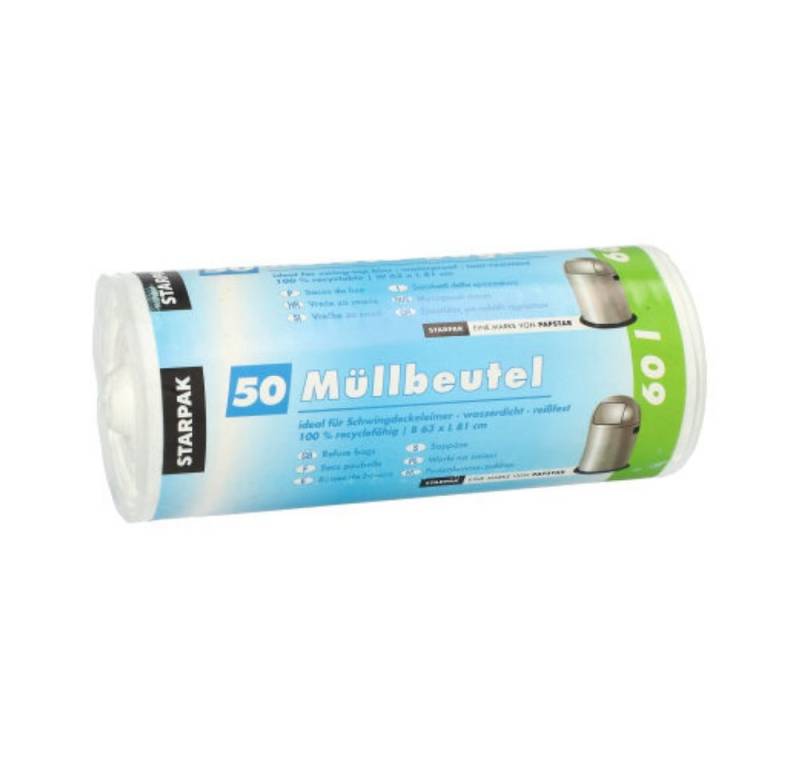 Starpak Müllbeutel 50 Müllbeutel, HDPE 60 l 81 cm x 63 cm weiss von Starpak