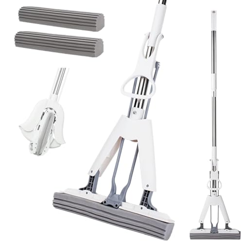 bangminda Schwamm Wischmopp Schwammwischer mit 135 cm Edelstahl Stiel Saugfähig Schwamm Bodenwischer mit 34 cm Schwammköpfe Selbstwringender Bodenreinigungs Schwamm Mopp von bangminda