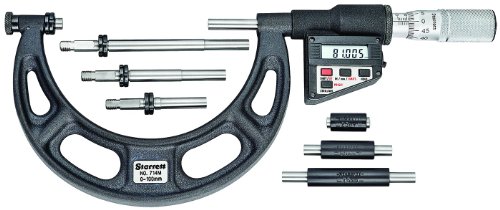 Starrett 714MEAAFLZ Austauschbares LCD-Amboss-Mikrometer, Friktionskugel, Sicherungsmutter, 0-100 mm Reichweite, 0,001 mm Graduation, 0,003 mm Genauigkeit von Starrett