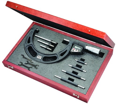 Starrett 714MEAFLZ Austauschbares LCD-Amboss-Mikrometer, Friktionskugel, Sicherungsmutter, 50-150 mm Reichweite, 0,001 mm Graduation, 0,004 mm Genauigkeit von Starrett