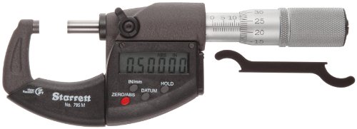 Starrett 795MEXFL-50 Mikrometer für den Außenbereich, IP67, Reibungskaum, Sicherungsmutter, Hartmetall-Seiten, 25-50 mm Reichweite, 0,001 mm Graduation, 0,003 mm Genauigkeit, RS-232 Ausgang von Starrett