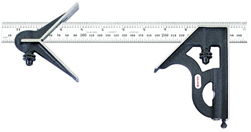 Starrett C11MH-300 Vierkantkopf aus Gusseisen mit satinierter Chromklinge Quadrat, schwarzes Knitterfinish, 300 mm Größe von Starrett
