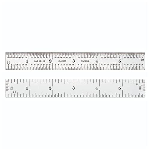 Starrett C604RE-6 Federgehärtetes Stahllineal mit Zoll-Graduierung und Wendehaken, 6" Länge, 3/4" Breite, 3/64" Dicke von Starrett