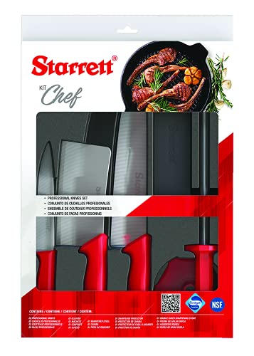 Starrett Profi Edelstahl Chefkoch Küchenmesser-Set - 6-teilig - Roter Griff von Starrett