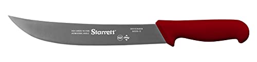 Starrett Profi Chefkoch Steakmesser aus Edelstahl - Breites gebogenes Profil - 10 Zoll (250 mm) - Roter Griff von Starrett
