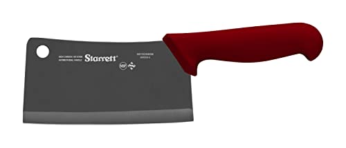 Starrett Profi Küche Küche Hackmesser Messer aus Edelstahl - Breites rechteckiges Profil - 8 Zoll (200 mm) - Roter Griff, Rot von Starrett