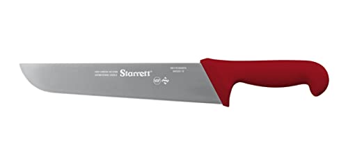 Starrett Profi Metzgermesser - BKR203-10 Breites gerades 10-Zoll-Klinge aus ultrascharfem, desinfiziertem Stahl - Küchenmesser mit rotem Griff von Starrett