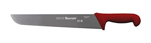 Starrett Profi Metzgermesser - BKR203-12 Breite, gerade 12-Zoll-Klinge aus ultrascharfem, desinfiziertem Stahl - Küchenmesser mit rotem Griff von Starrett