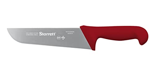 Starrett Profi Metzgermesser - BKR203-8 Breite, gerade 8-Zoll-Klinge aus ultrascharfem, desinfiziertem Stahl - Küchenmesser mit rotem Griff von Starrett