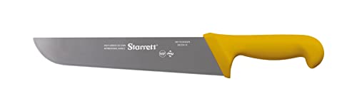 Starrett Profi Metzgermesser - BKY203-10 Breite, gerade 10-Zoll-Klinge aus ultrascharfem, desinfiziertem Stahl - Küchenmesser mit gelbem Griff von Starrett