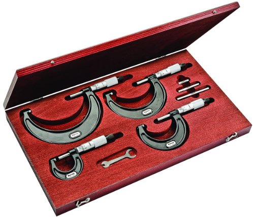 Starrett S436.1MBXRLZ 436.1 Mikrometer-Set, Ratschen-Stop, Feststellmutter, Hartmetall-Flächen, 0-100 mm Reichweite, 0,01 mm Graduierung von Starrett