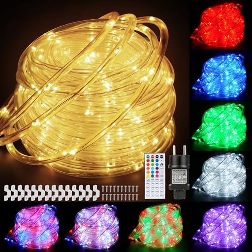 StarryEver 10M LED Schlauch Lichterkette Außen, 100er LED Lichtschlauch Außen IP68, 16 Farben Lichterkette Innen Strombetrieben,Patio Lichterschlauch Strom mit Fernbedienung für Garten Balkon Hochzeit von StarryEver