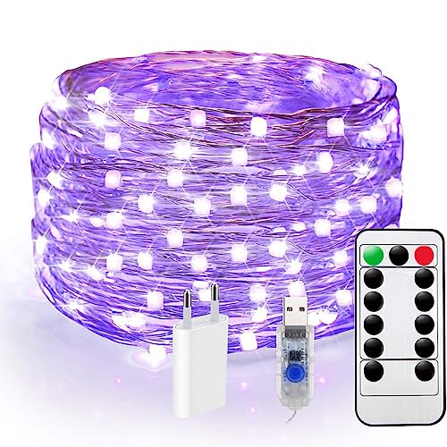 StarryEver 120er LED UV Shwarzlicht, USB Lichterkette Draht Dimmar, 12M UV Licht LED, Lichterkette Innen, 8 Modi Fairy Lights mit Fernbedienung & EU Stecker, Dekorationsbeleuchtung für Valentinstag von StarryEver