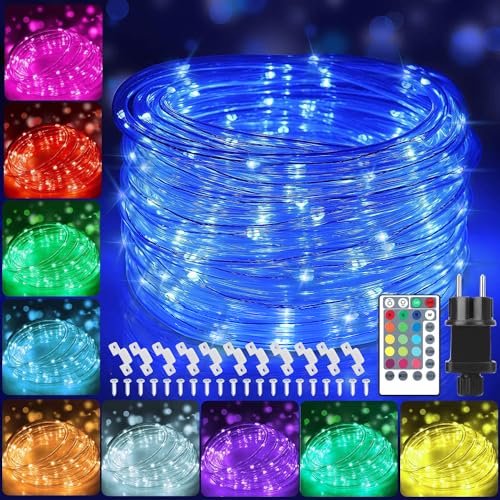 StarryEver 12M Bunt LED Lichtschlauch Außen, Wasserdicht LED Bunt Lichterschlauch,120er LED Lichterkette Innen Strombetrieben mit Fernbedienung Timer,16 Farben 132 Modi LED Schlauch für Garten Balkon von StarryEver