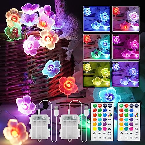 StarryEver LED Bunt Lichterkette Blumen,4M 40er USB & Batterie LED Blume Lichterkette Innen, 16 Farben 7 Modi LED Lichterkette für Zimmer mit Fernbedienung für Garten Kinderzimmer Valentinstag 2 Stück von StarryEver