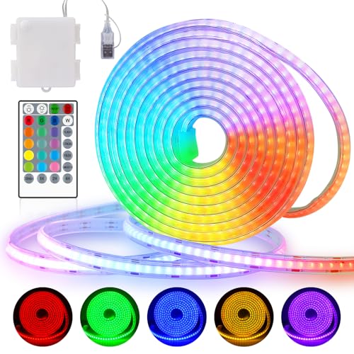 2M 1152LEDs RGB COB Strip Light Batterie & USB betrieben, Fernbedienung Dimmbar Farbwechsel LED-Streifenleuchten Schneidbar Flexibel für die Innendekoration im Freien von StarryEver