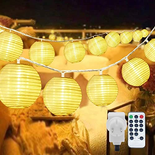 StarryEver 10M LED Lampions Lichterkette Außen Strom, Erweiterbar 8 modi Warmweiß 40er LED Lichterkette Lampion mit Fernbedienung & Stecker, Laterne Beleuchtung Draußen für Patio Balkon Garten Hof von StarryEver