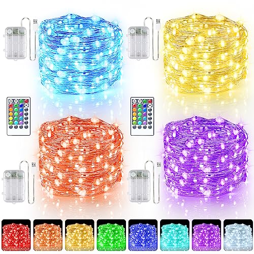 StarryEver Bunt LED Lichterkette Innen Batterie & USB, 16 Farben 4 Modi Farbwechsel Lichterkette mit Fernbedienung Timer, 5M 50 LED LED Lichterkette Batteriebetrieben für Schlafzimmer Party 4er Pack von StarryEver