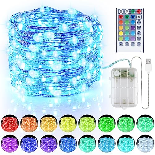 StarryEver Bunt LED Lichterkette Innen Batterie & USB, 16 Farben 4 Modi Kupferdraht Lichterkette für Zimmer mit Fernbedienung Timer, 5M 50 LED Lichterkette Batteriebetrieben für Schlafzimmer Party von StarryEver