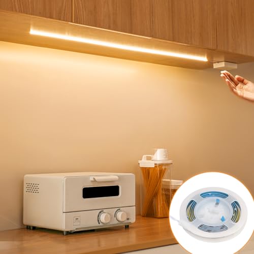 COB LED Streifen Batteriebetriebene, 2700k 1M 320 LED Strip Batterie Selbstklebend, Lichtleiste für unter Küchenschrank Regale Unterschrank Schrank von StarryEver