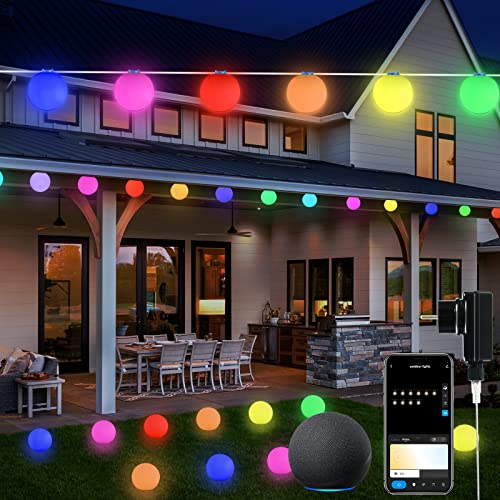 LED Bunt Lichterkette Außen Strom, Smart LED Wifi Outdoor Lichterkette mit 10er RGBICWW Glühbirnen, Funktioniert mit Alexa und Google Assistant, App Steuerung, 7.2M Wegebeleuchtung für Garten Balkon von StarryEver