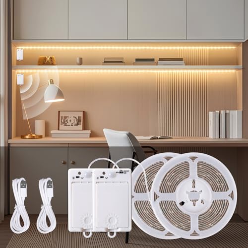 LED Strips mit Bewegungsmelder 2 Stück, Warmweiß 2700K Lichtband mit Wiederaufladbar Batterie& 2 Modi, 3M 90 LED Strip Batteriebetrieben, LED Streifen Warmweiss für Treppen Küche Betten LED Strips mit Bewegungsmelder 2 Stück, Warmweiß 2700K Lichtband mit Wiederaufladbar Batterie& 2 Modi, 3M 90 LED Strip Batteriebetrieben, LED Streifen Warmweiss für Treppen Küche Betten von StarryEver