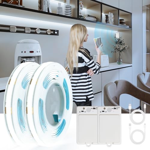 Led Lichtleiste mit Bewegungsmelder Innen Batterie, 2M 640LEDs Led Band mit Wiederaufladbarer Batterie, 2-Stück Schranklicht mit 2-Modi, für Kleiderschränke, Treppen, Schlafzimmer, Flure (Kaltweiß) von StarryEver