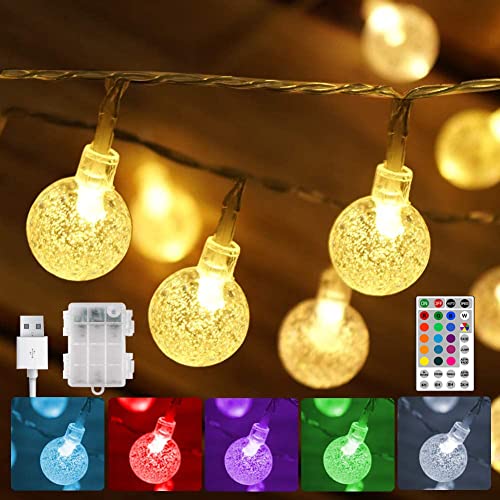 StarryEver LED Lichterkette Kugeln Bunt, 4.5M 30 LED Farbwechsel Lichterkette Batterie & USB Betrieben, 16 Farben Krystal Kugel Lichterkette Außen/Innen mit Fernbedienung für Garten Patio Zimmer Deko von StarryEver