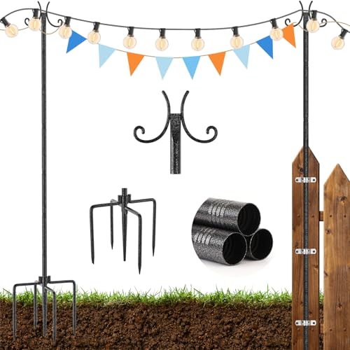 Schäferhaken Garten Stangen mit Haken, 2 Stück 3m Heavy Duty Metall Gartenstecker mit Hammerfinish-Oberfläche, Laternenhalter Höhenverstellbar für Lichterkette, Laternen, Pflanzenkörbe, Solarleuchten von StarryEver