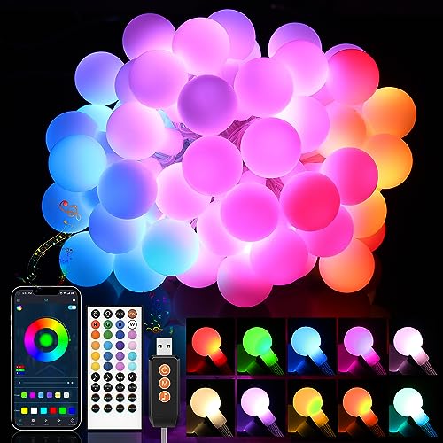 StarryEver Smart USB LED Kugel Lichterkette Innen, 9M 60 LED 213 Modi Globe Lichterketten mit Fernbedienung, Farbwechsel Kugeln Lichterkette APP Musik fur Zimmer Party Hochzeit Weihnachtsbaum Outdoor von StarryEver