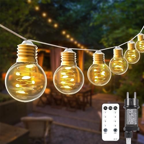 StarryEver 12M G45 LED Lichterkette Strom Außen, 40 LED Warmweiß LED Lichterkette Strombetrieben Innen, 8 Modi Glühbirnen Beleuchtung Dimmbar mit Fernbedienung für Outdoor Garten Balkon Party Café von StarryEver