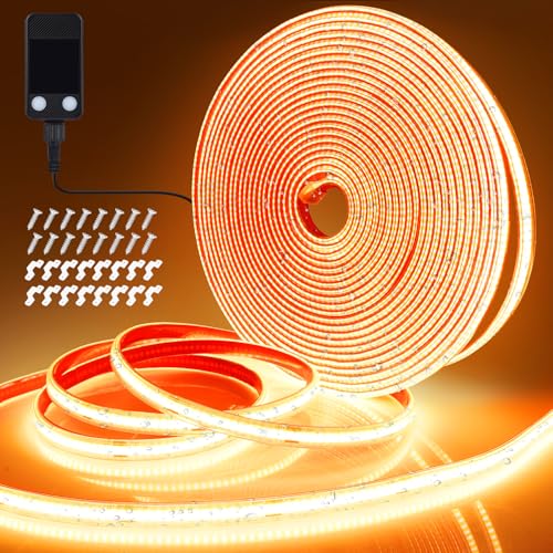 StarryEver COB LED Streifen Außen Strom, 10M 3200 LEDs Strip Warmweiss 2700K, IP67 Wasserfest LEDs Stripes Dimmbar Outdoor, Lichtband LEDs Selbstklebend,LED Band für Garten Balkon Küche Wohnzimmer von StarryEver