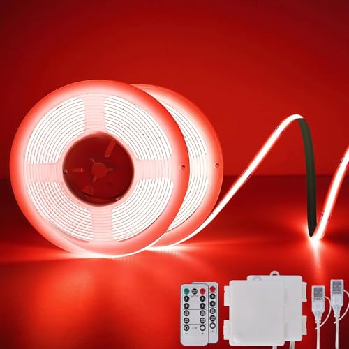 StarryEver COB LED-Streifenleuchten Batteriebetrieben Mit Fernbedienung, 2M 640 LED-Lichtleiste Dimmbares Schneidbares Flexibles LED-Bandlicht Für Fernseher, Computer, Autodekoration (Rot, 2er-Stück) StarryEver COB LED-Streifenleuchten Batteriebetrieben Mit Fernbedienung, 2M 640 LED-Lichtleiste Dimmbares Schneidbares Flexibles LED-Bandlicht Für Fernseher, Computer, Autodekoration (Rot, 2er-Stück) von StarryEver