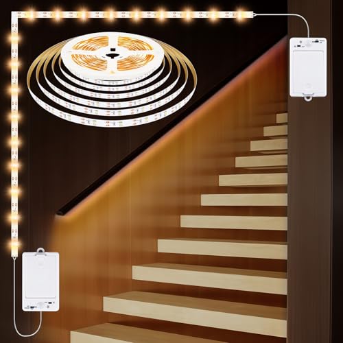 StarryEver LED Streifen mit Bewegungsmelder, 5M 150LEDs Warmweiß Dual Control LED Strip, Wiederaufladbarer Treppenbeleuchtung, LEDs Stripes mit Bewegungssensor für Nachttisch Treppe Schran Schrank StarryEver LED Streifen mit Bewegungsmelder, 5M 150LEDs Warmweiß Dual Control LED Strip, Wiederaufladbarer Treppenbeleuchtung, LEDs Stripes mit Bewegungssensor für Nachttisch Treppe Schran Schrank von StarryEver