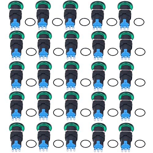 25pcs Berm Button Switch Momentiner Selbstreset 16mm 3 Pin Silber -Druckschalter für Werkzeugmaschinenausrüstung Textilindustrie (Bem-LE16-11m-G) von Starrypxl