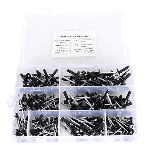 Blind Nietkit Aluminium Blind Nieten 200pcs Premium schwarz oxidiertes Befestigungsmittel Sortiment 3,2 mm 4,0 mm 4,8 mm für DIY Home Reparatur Automobilindustrieprojekte von Starrypxl
