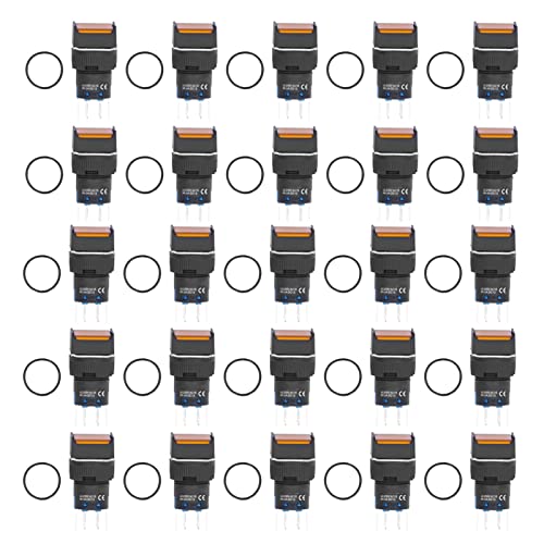 Druckschalter mit leichten 16 mm quadratischen Selbstverriegelungs -Messing -Pin -Netzschalter 24V 5A ABS -Material 25pcs Set für Automatisierungsausrüstung DIY Elektrische (Gelb) von Starrypxl