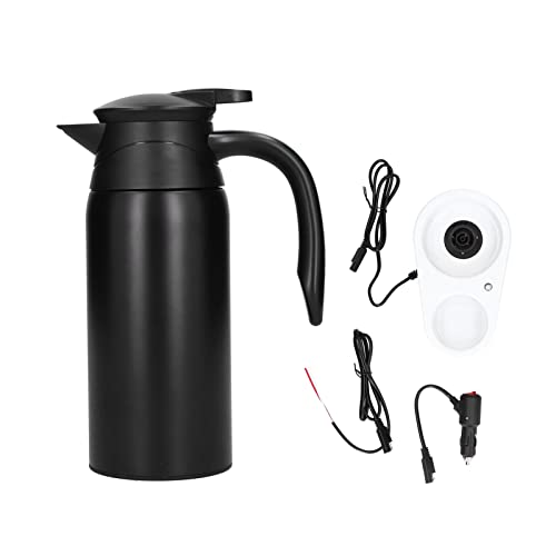 Elektrische Teekanne 800 ml große Kapazität Tragbarer Isolierung Warmwasserbereiter Topfkessel für Autofahrten Camping Edelstahl 12v24v Universal (12 V/24 V mi yi gefrostet schwarz mit Basis) von Starrypxl