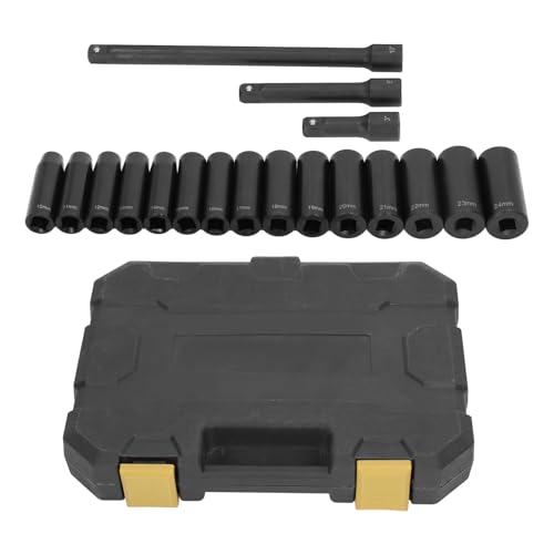 STARRYPXL -Antriebssocket Set 18 PCs 10 24mm Cr V Hex Deep Impact Haltbar vielseitige Automobilreparaturwerkzeugkit Kit von Starrypxl